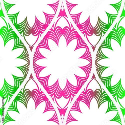 Seamless floral pattern in ethnic style. Decorative mandala element. Elegant design. Vector illustration. Pink, green color