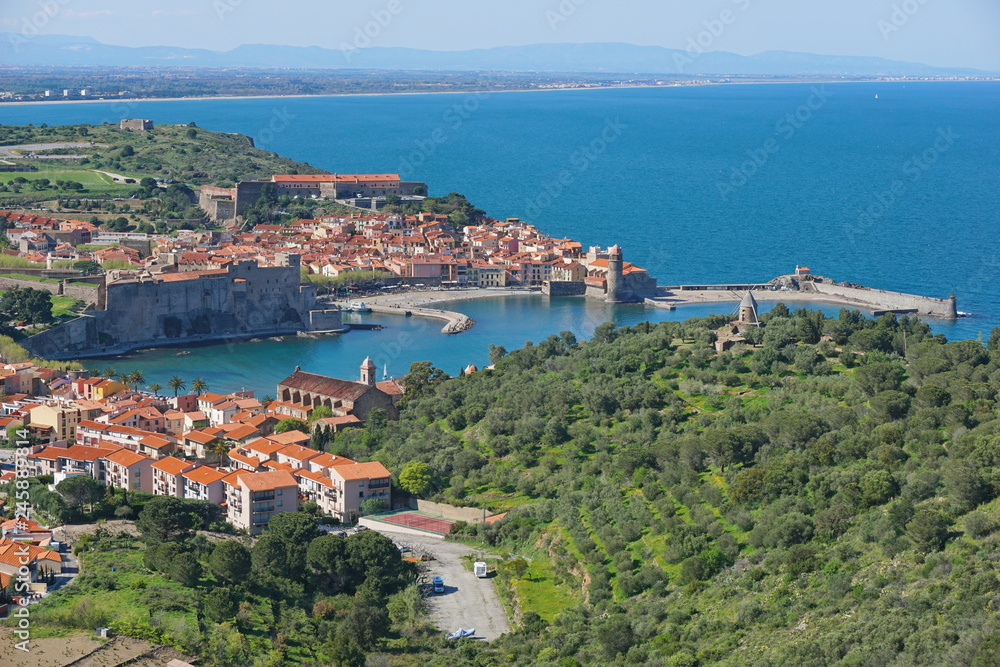 France Collioure beautiful Mediterranean village on the sea shore, Roussillon, Pyrenees Orientales
