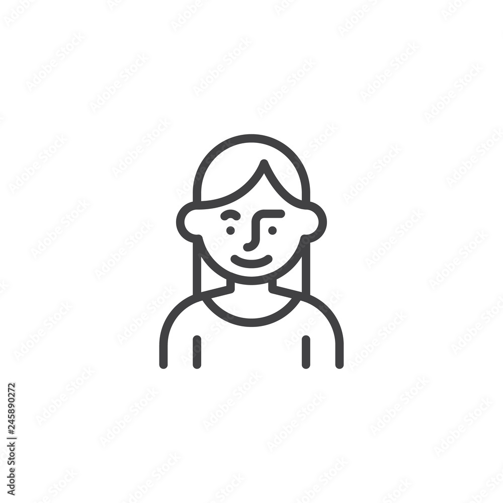 Young woman avatar character line icon. linear style sign for mobile concept and web design. Happy woman portrait outline vector icon. Symbol, logo illustration. Pixel perfect vector graphics Young woman avatar character line icon. linear style sign for mobile concept and web design. Happy woman portrait outline vector icon. Symbol, logo illustration. Pixel perfect vector graphics