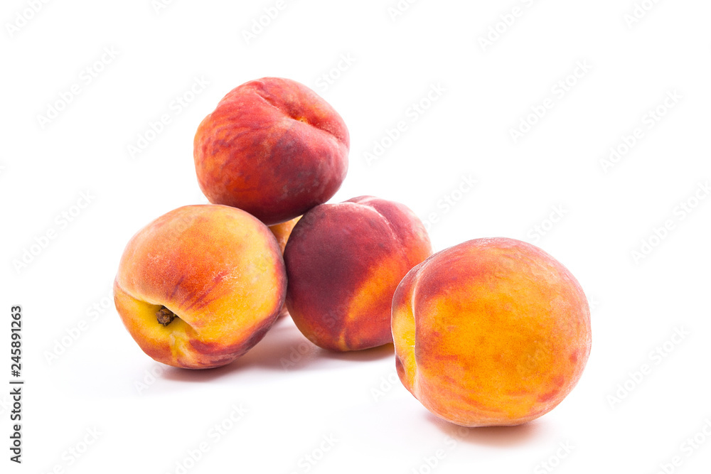 Group of ripe peach fruit isolated on white background. Group of ripe peach fruit isolated on white background.