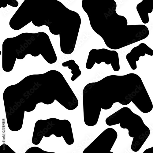 Black silhouette. Seamless pattern. Black video game controller. Gamepad for PC or Console gaming. Flat vector illustration on white background