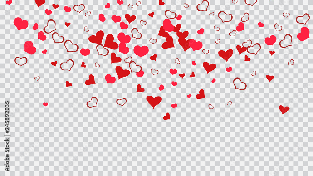 A sample of wallpaper design, textiles, packaging, printing, holiday invitation for Valentine's Day. Red hearts of confetti crumbled. Romantic background. Red on Transparent background Vector. A sample of wallpaper design, textiles, packaging, printing, holiday invitation for Valentine's Day. Red hearts of confetti crumbled. Romantic background. Red on Transparent background Vector.