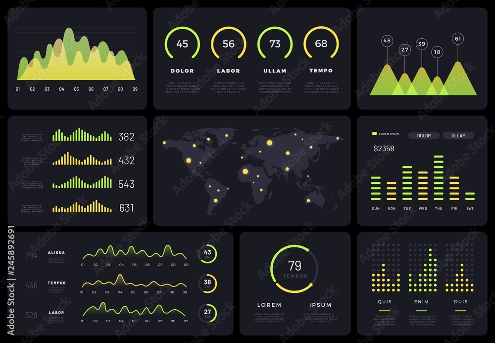 Tech chart infographic diagram vector interface. Futuristic HUD diagrams, holographic data bars, abstract graphs on dark background. Modern ui chart, collection of 3D website vector template analytics - obrazy, fototapety, plakaty 