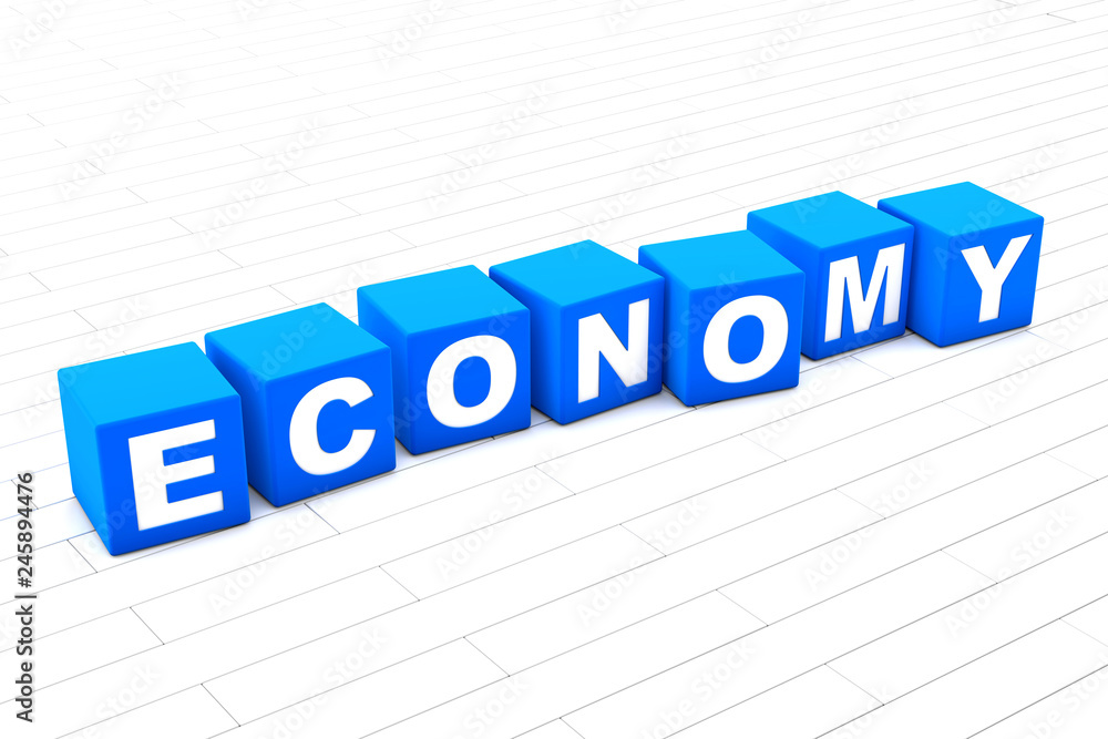 3D rendered illustration of the word Economy made of cubes.
3D rendered illustration of the word Economy made of cubes.