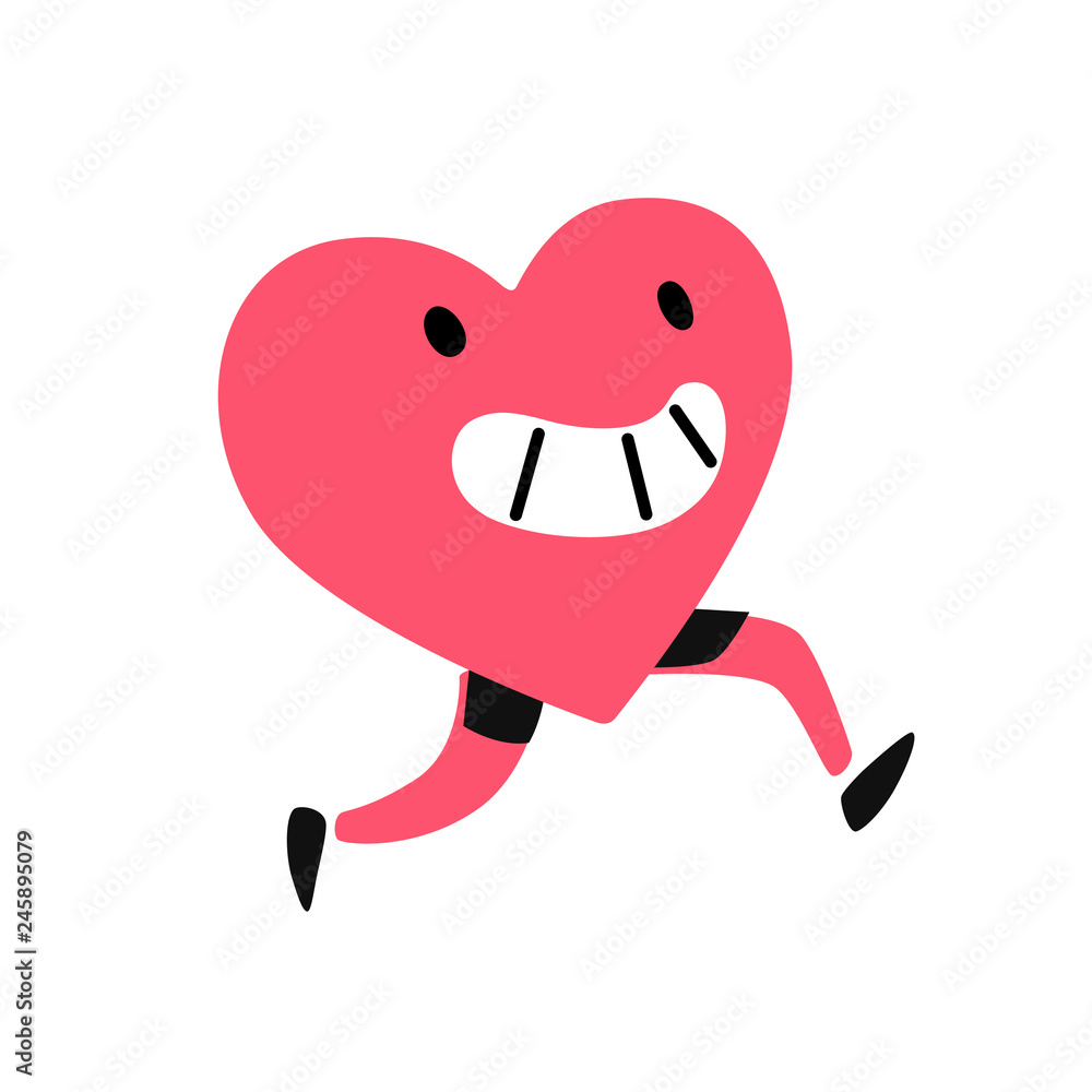 Obraz premium Character heart. Illustration of a running living heart. Flat style. Valentine's Day. Logo