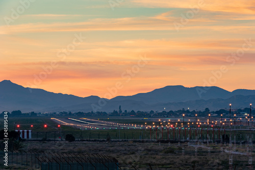 Fototapeta Airplane runway at sunset, Alicante/Elche, Costa Blanca, Spain, Spain, Europe