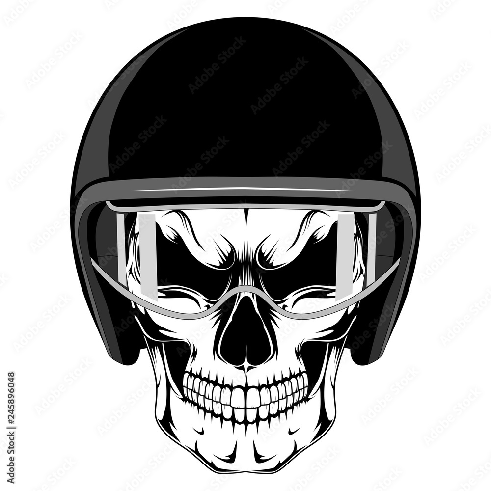 Skull in a motorcycle helmet. Vector image on white background. Skull in a motorcycle helmet. Vector image on white background.