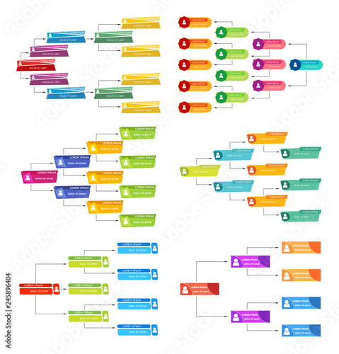 Set of six colorful business structure concept