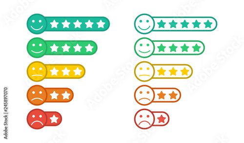 Emoji with star rating. Feedback emoticon. Star rating. Consumer rating.