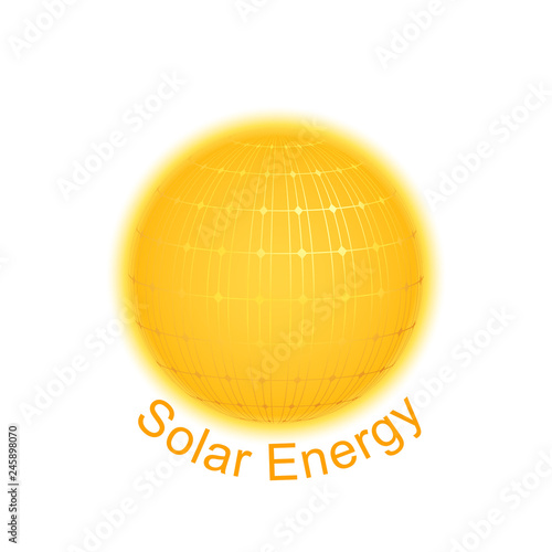 Solar energy sybmol, logo, icon design. Wireframe sun, solar panels sphere.