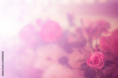 Abstract blur image and selective focus of artificial rose for background in Valentine's day. Love concept. With copy space.