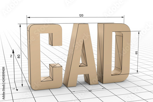 3D Illustration CAD Gitternetz weiß