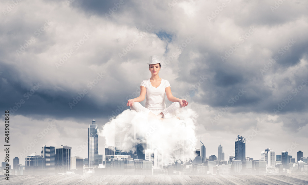 Young woman keeping mind conscious. Young woman keeping mind conscious.