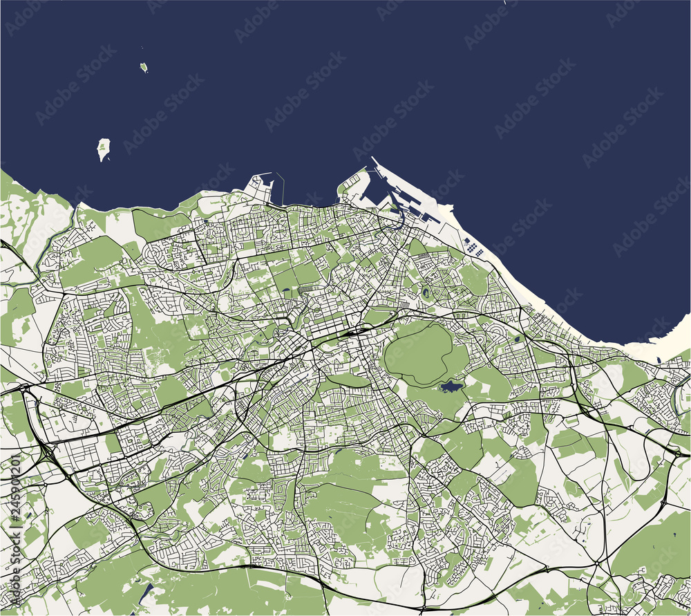 map of the city of Edinburgh, Scotland, United Kingdom Stock Vector ...