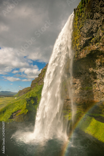 Seljalandsfoss waterfall with rainbow, Iceland