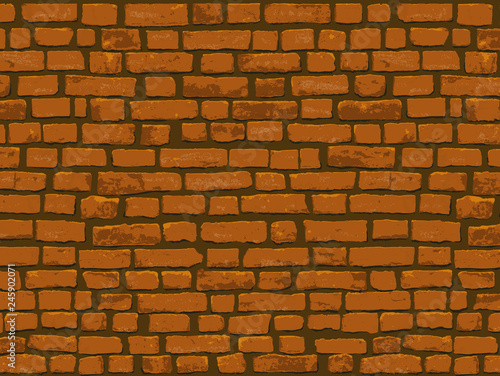 Photorealistic horizontal vector illustration of red brown old brick wall. Hand drawn, no tracing.