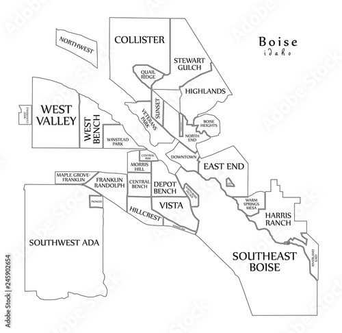 Map Of Boise Idaho Neighborhoods Modern City Map - Boise Idaho City Of The Usa With Neighborhoods And Titles  Outline Map Stock Vector | Adobe Stock