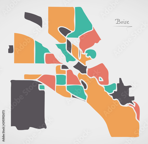 Boise Idaho Map with neighborhoods and modern round shapes