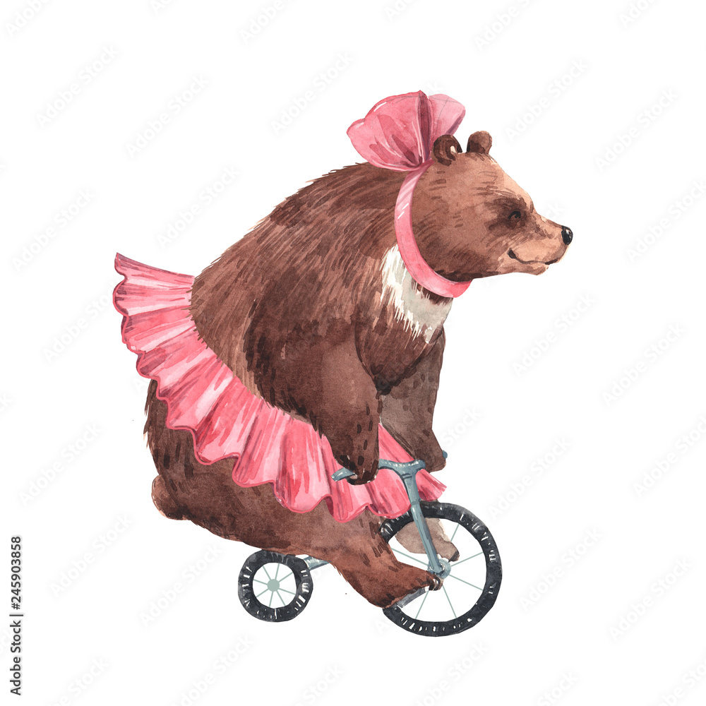 Obraz premium Akwarela niedźwiedź cyrkowy