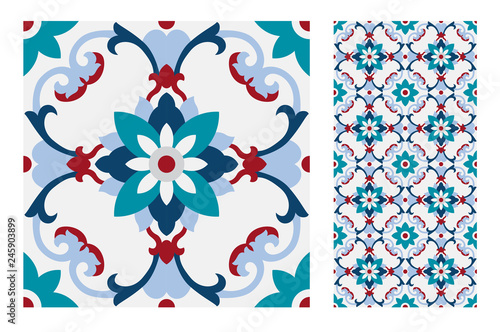 vintage tiles Portuguese patterns antique seamless design in Vector illustration