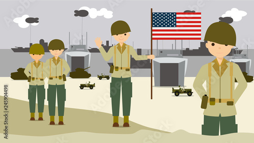 american soldiers on the landing beaches in normandy France