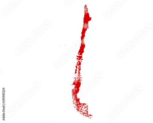 Karte von Chile mit Schneeflocken