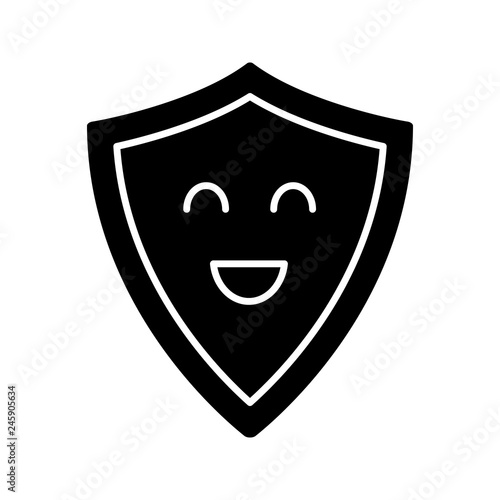 Smiling shield glyph icon