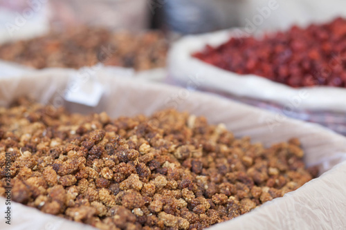 Asian market. Turkey, Istanbul, Spice Bazaar, turkish Eastern bazaar, nuts and dry fruits for sale