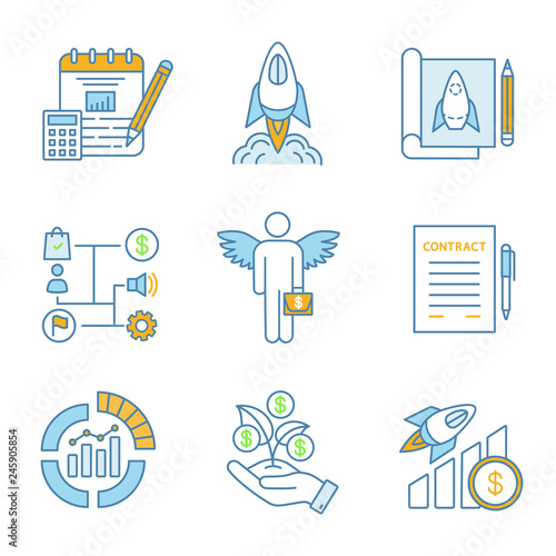 Startup color icons set