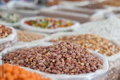 Asian market. Turkey, Istanbul, Spice Bazaar, turkish Eastern bazaar. Dried fruits for sale