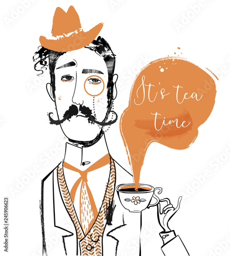 cartoon gentleman with tea cup
