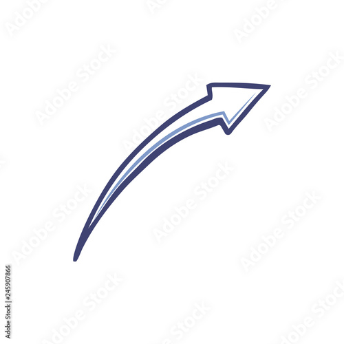Arrow pointing on right top corner, line art indicator in sketch style. Moving up pointer vector illustration isolated. Monochrome arrowhead outline icon