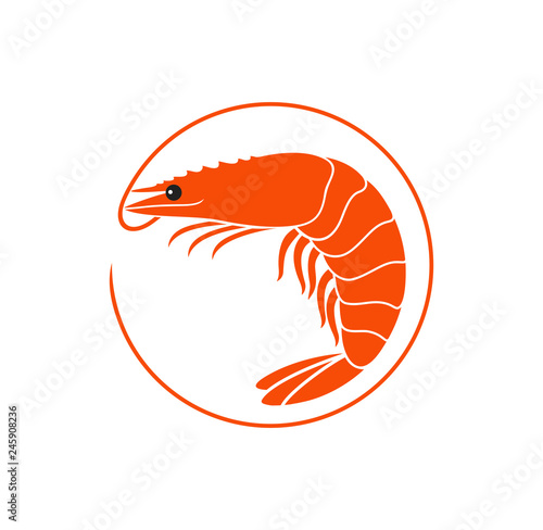 Shrimp logo. Isolated shrimp on white background. Prawns