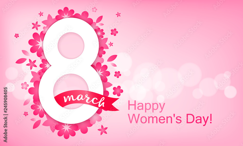 Festive background - 8 March, happy women's day, spring and flowers. Vector