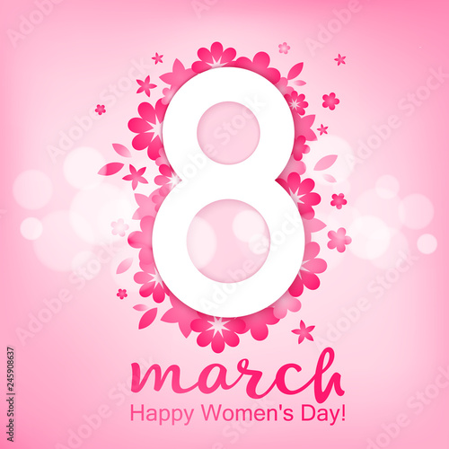 Festive background - 8 March, happy women's day, spring and flowers. Vector