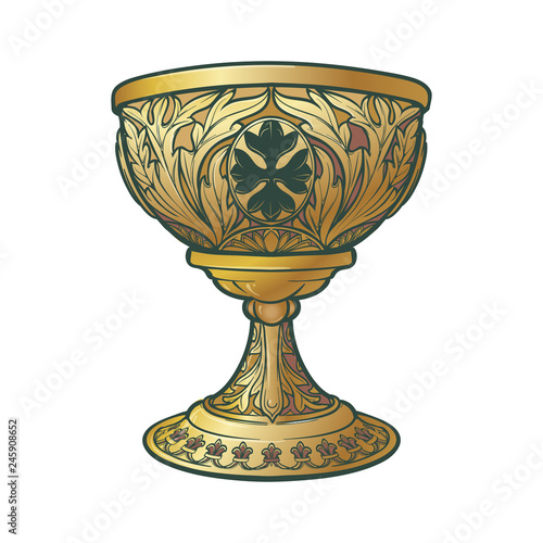 Holy Grail. Symbol of spiritual insight in the romantic literature. Medieval gothic style concept art . Vintage color palette. Isolated on white background. EPS10 vector illustration