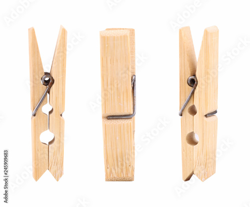 Wooden clothespin isolated.