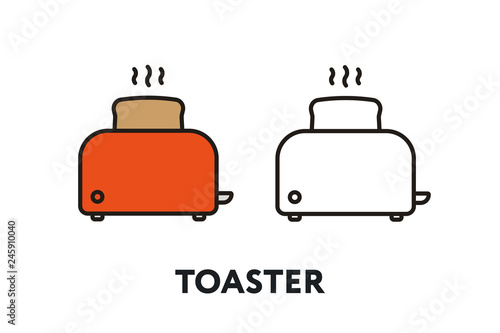 Red Toaster Bread Vector Flat Line Stroke Icon.