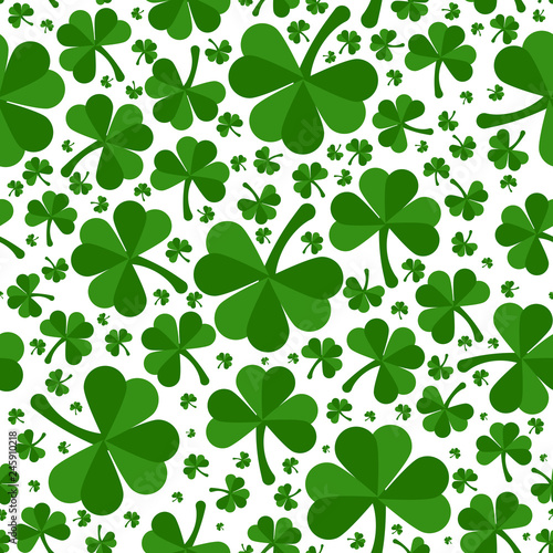 Patrick day clover leaves green seamless pattern