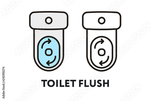 Toilet Flush Lavatory Vector Flat Line Stroke Icon