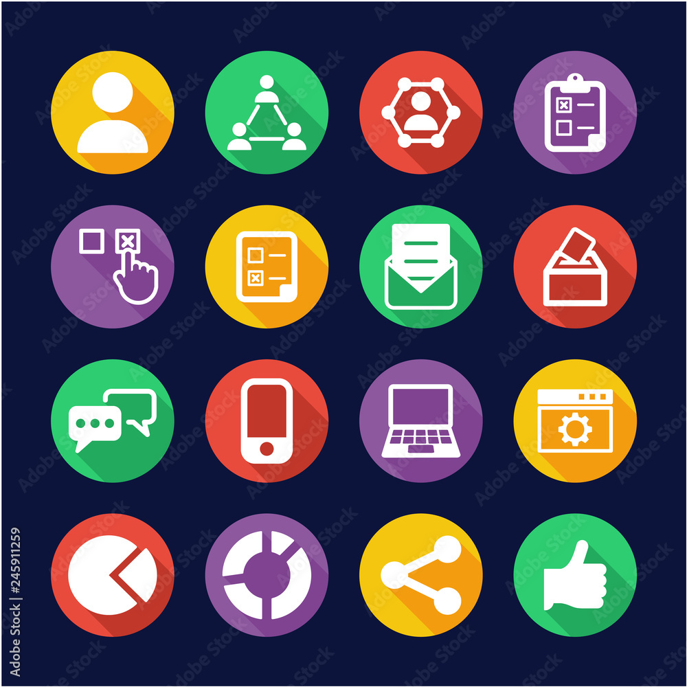 Survey or Poll Icons Flat Design Circle Survey or Poll Icons Flat Design Circle