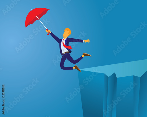 Businessman Flying With Umbrella