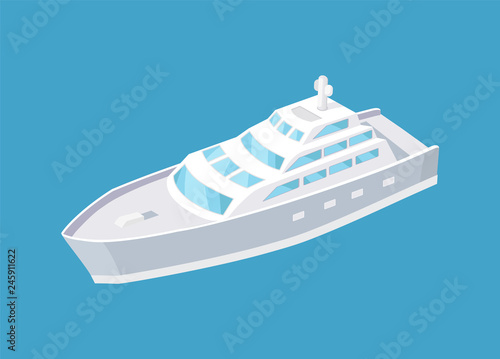 Passenger liner marine traveling vessel vector icon isolated. Modern yacht sailing in deep blue waters, steamship cruise nautical craft, sailboat sample