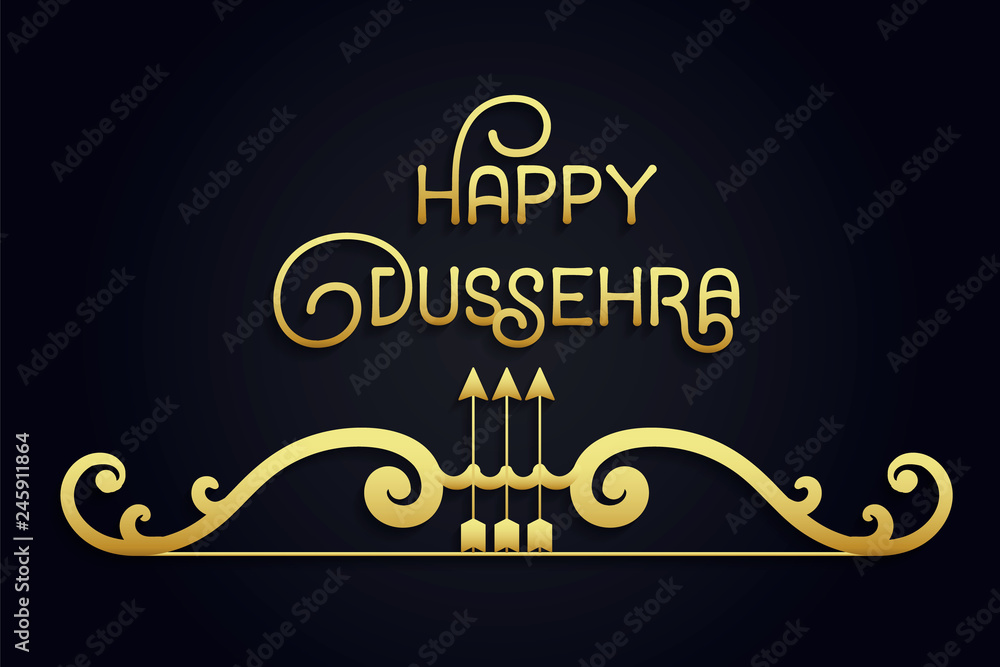 Creative golden text Happy Dussehra with bow and arrow. The inscription can  be used poster, banner, flyer for the design of the Indian festival. Vector  illustration of navy blue background Stock Vector |