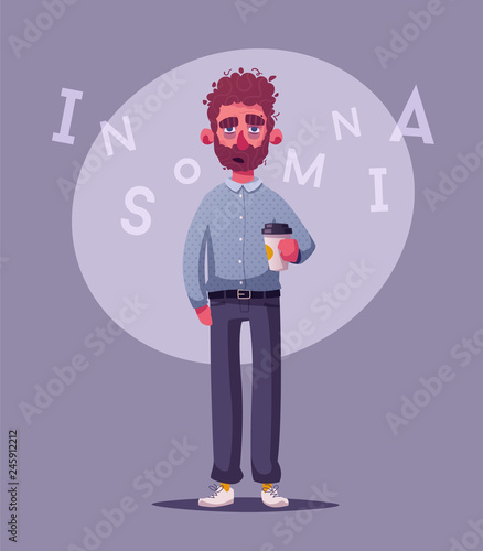 Sleepy businessman character. Cartoon vector illustration. 