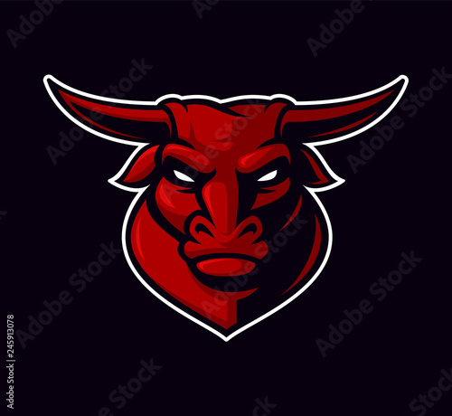 Vector illustration of bull mascot on the dark background.