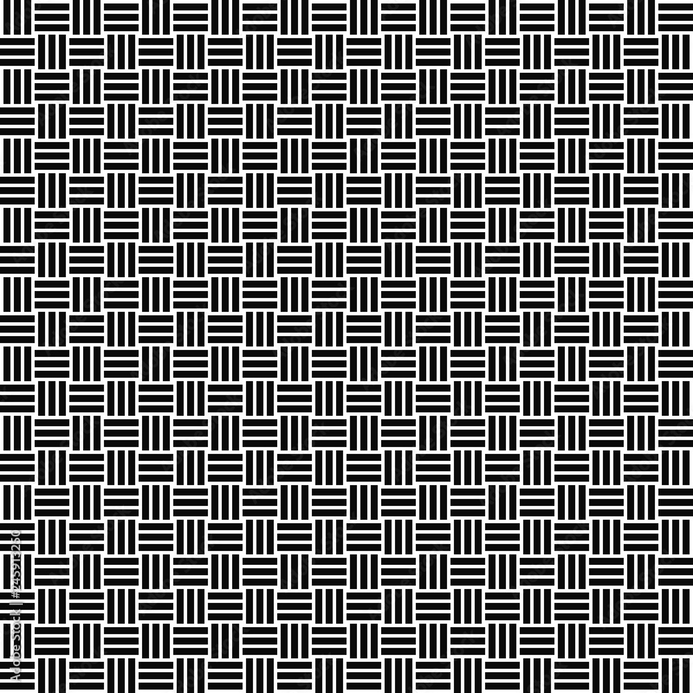 Vector seamless weave pattern. Rattan texture. Black-and-white background. Monochrome design. Vector EPS 10