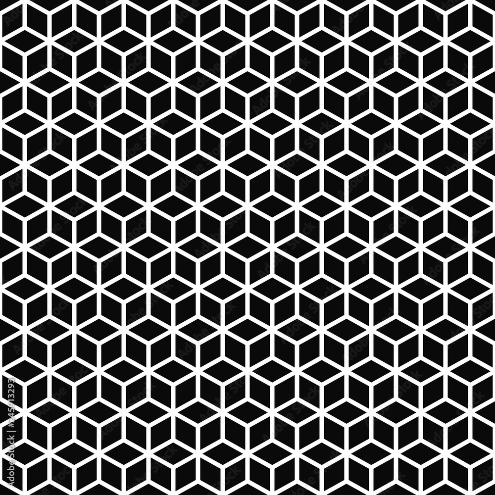Fototapeta premium Vector seamless pattern. Cubes texture. Black-and-white background. Monochrome line cubic grid design. Vector EPS 10