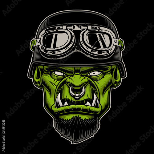 Vector illustration of a character biker on the dark background