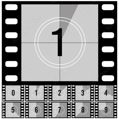 Countdown frames. Retro film movie timer universal counter with numbers. Vector set of countdown frame to start video illustration